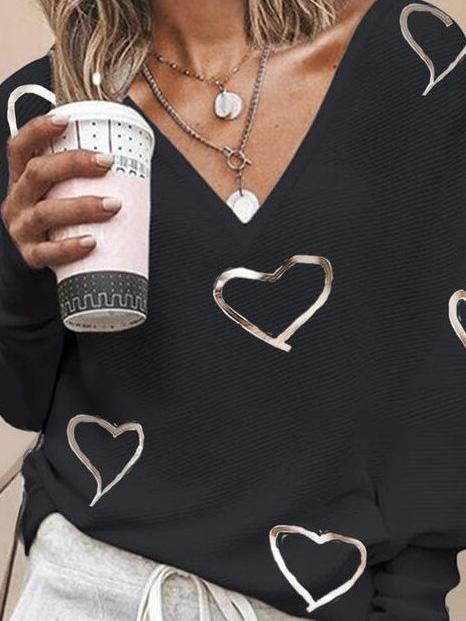 Women's T-Shirts Loose Love Printed Long Sleeve Pullover T-Shirts - LuckyFash™