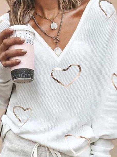 Women's T-Shirts Loose Love Printed Long Sleeve Pullover T-Shirts - LuckyFash™