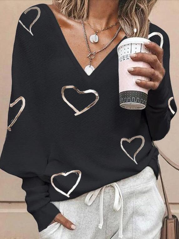 Women's T-Shirts Loose Love Printed Long Sleeve Pullover T-Shirts - LuckyFash™