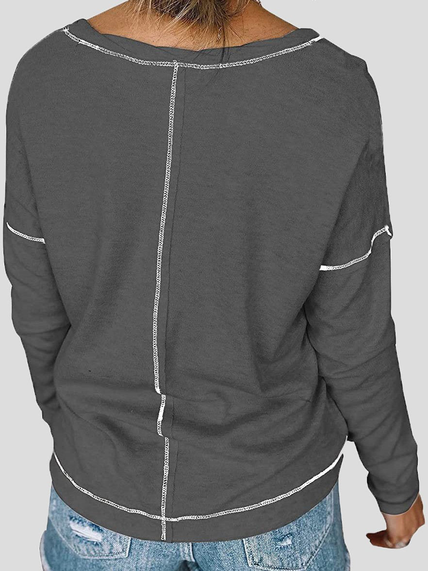 Women's T-Shirts Loose Round Neck Pocket Long Sleeve T-Shirt - LuckyFash™