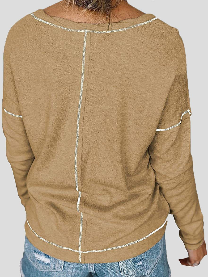 Women's T-Shirts Loose Round Neck Pocket Long Sleeve T-Shirt - LuckyFash™