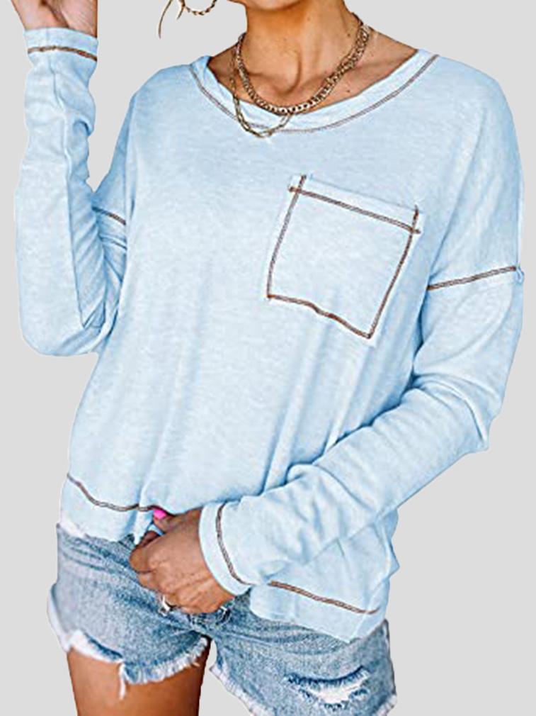 Women's T-Shirts Loose Round Neck Pocket Long Sleeve T-Shirt - LuckyFash™