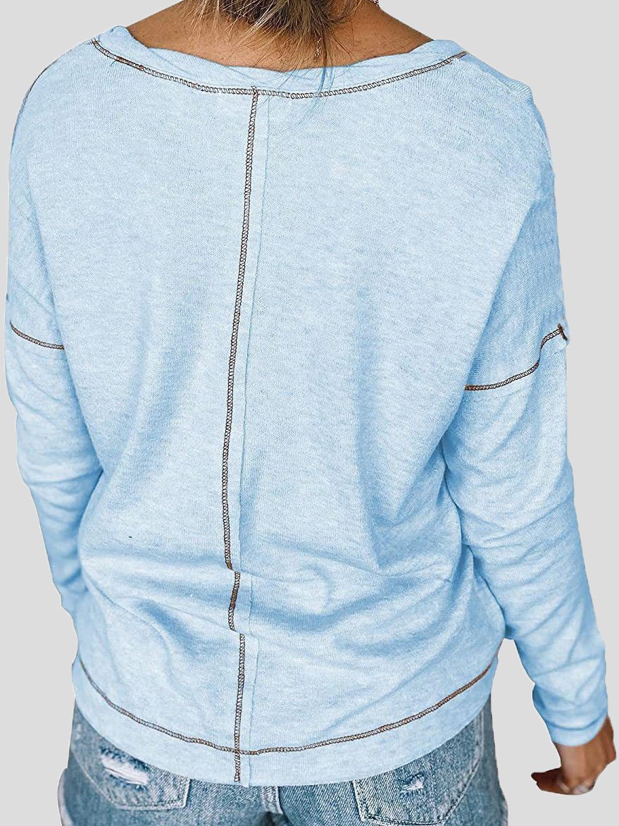 Women's T-Shirts Loose Round Neck Pocket Long Sleeve T-Shirt - LuckyFash™