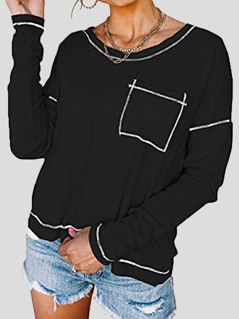 Women's T-Shirts Loose Round Neck Pocket Long Sleeve T-Shirt - LuckyFash™