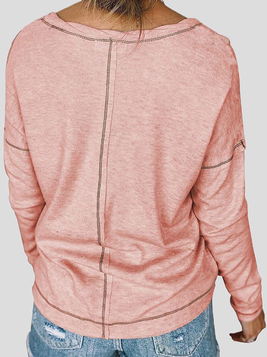 Women's T-Shirts Loose Round Neck Pocket Long Sleeve T-Shirt - LuckyFash™
