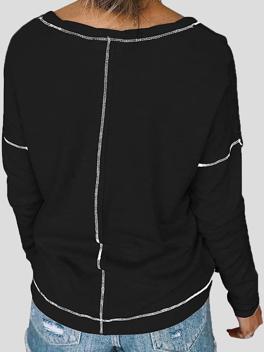 Women's T-Shirts Loose Round Neck Pocket Long Sleeve T-Shirt - LuckyFash™