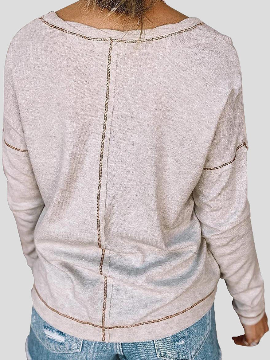 Women's T-Shirts Loose Round Neck Pocket Long Sleeve T-Shirt - LuckyFash™