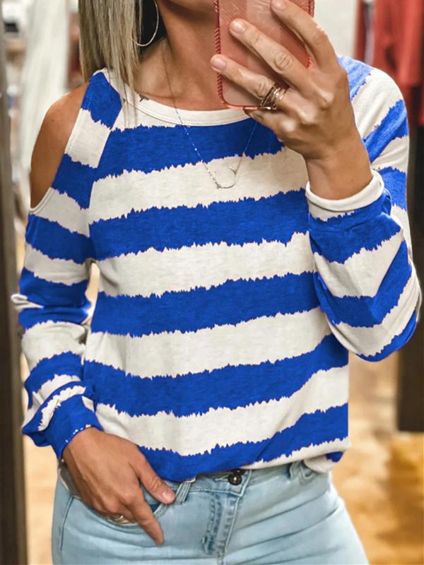Women's T-Shirts Loose Round Neck Striped Long Sleeve T-Shirt - LuckyFash™