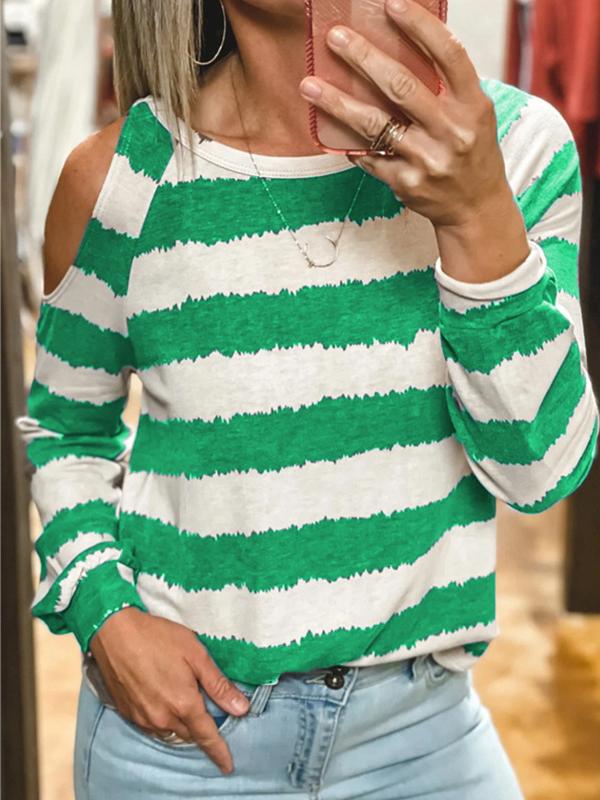 Women's T-Shirts Loose Round Neck Striped Long Sleeve T-Shirt - LuckyFash™