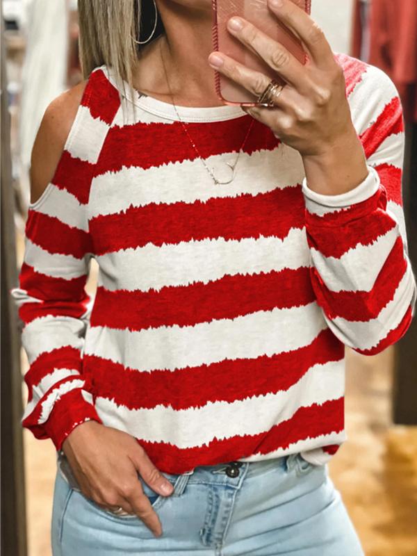Women's T-Shirts Loose Round Neck Striped Long Sleeve T-Shirt - LuckyFash™