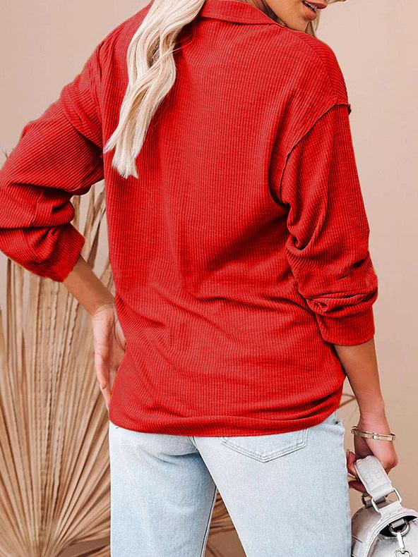 Women's T-Shirts Loose Zipper V-Neck Long Sleeve T-Shirt - LuckyFash™