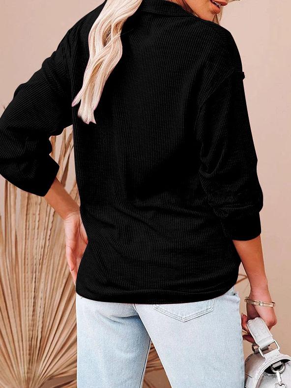 Women's T-Shirts Loose Zipper V-Neck Long Sleeve T-Shirt - LuckyFash™