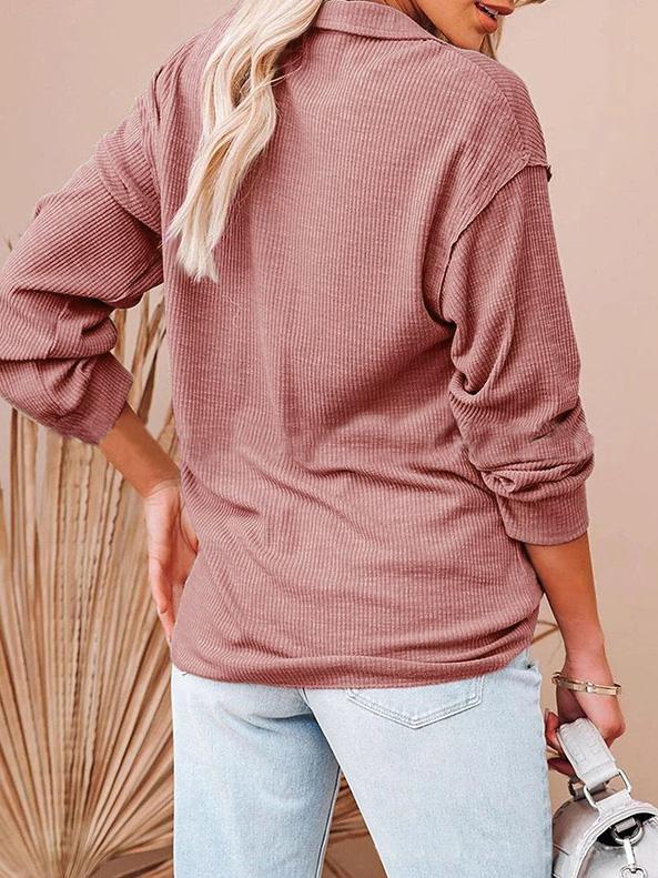Women's T-Shirts Loose Zipper V-Neck Long Sleeve T-Shirt - LuckyFash™