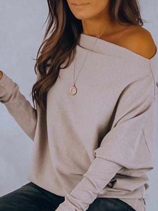 Women's T-Shirts Oblique Collar Off Shoulder Long Sleeve T-Shirts - LuckyFash™