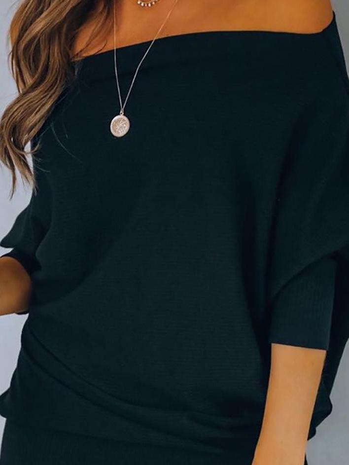 Women's T-Shirts Oblique Collar Off Shoulder Long Sleeve T-Shirts - LuckyFash™