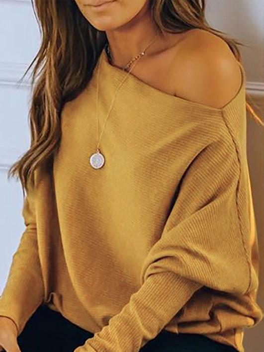 Women's T-Shirts Oblique Collar Off Shoulder Long Sleeve T-Shirts - LuckyFash™