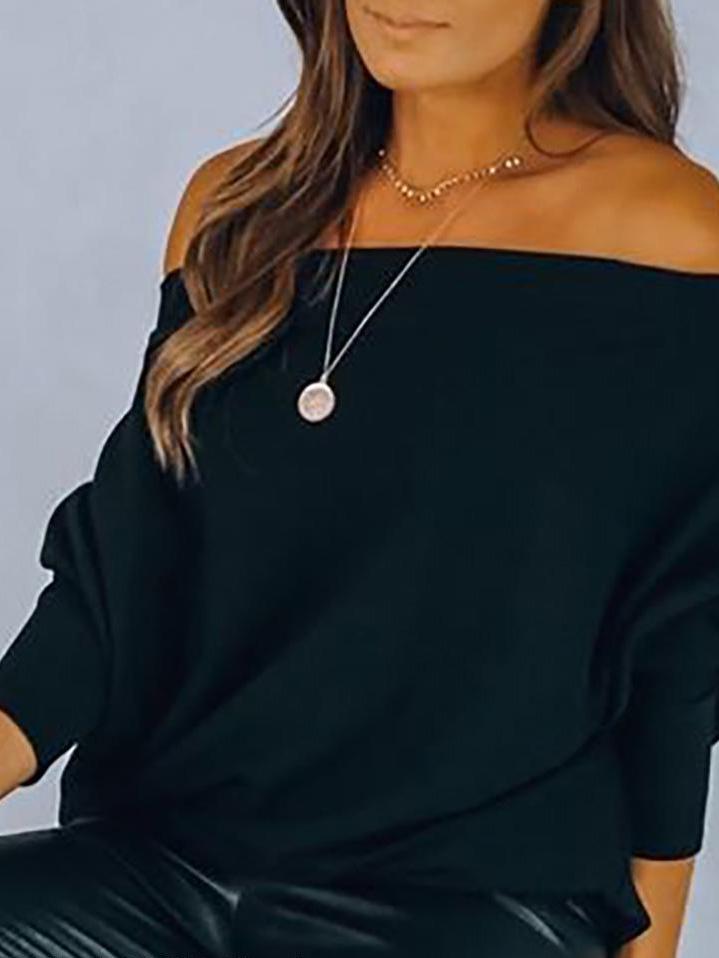 Women's T-Shirts Oblique Collar Off Shoulder Long Sleeve T-Shirts - LuckyFash™