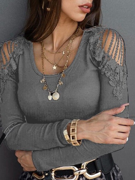 Women's T-Shirts Off Shoulder Lace Long Sleeve T-Shirt - LuckyFash™