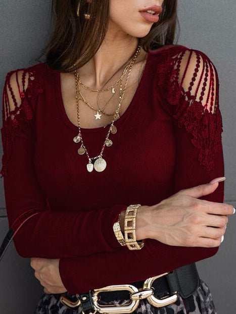 Women's T-Shirts Off Shoulder Lace Long Sleeve T-Shirt - LuckyFash™
