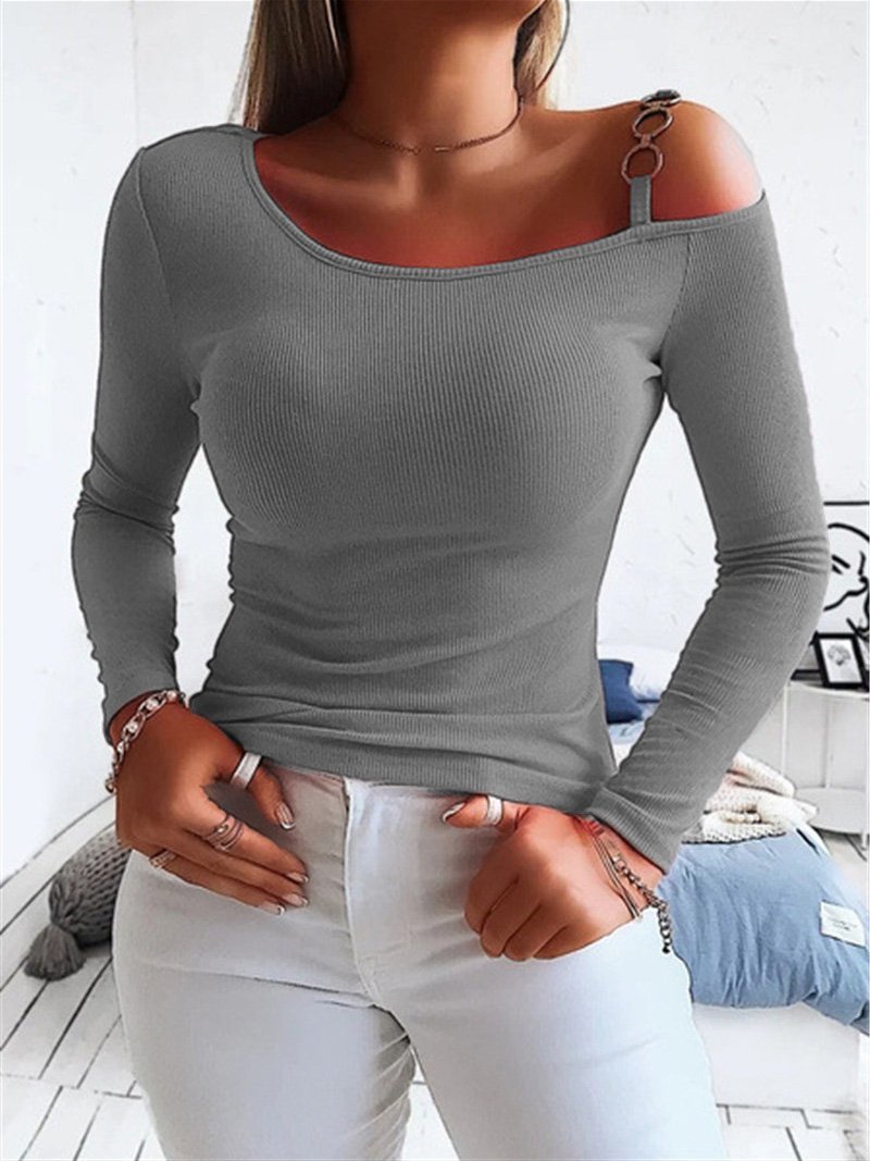 Women's T-Shirts Off-The-Shoulder Long Sleeve Slim Knit T-Shirts - LuckyFash™