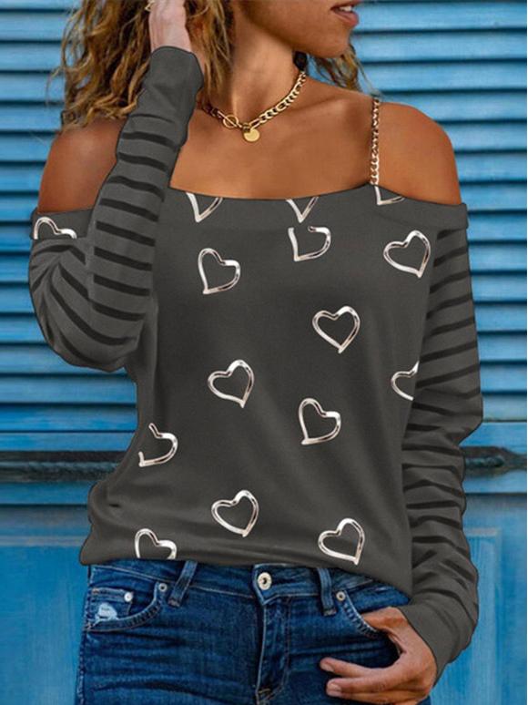 Women's T-Shirts Off-The-Shoulder Love Long Sleeve T-Shirt - LuckyFash™