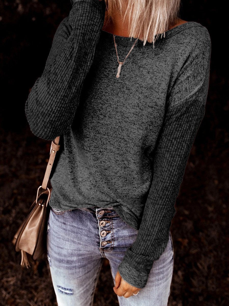 Women's T-Shirts Open Back Knotted Long Sleeve Slim Knit T-Shirt - LuckyFash™