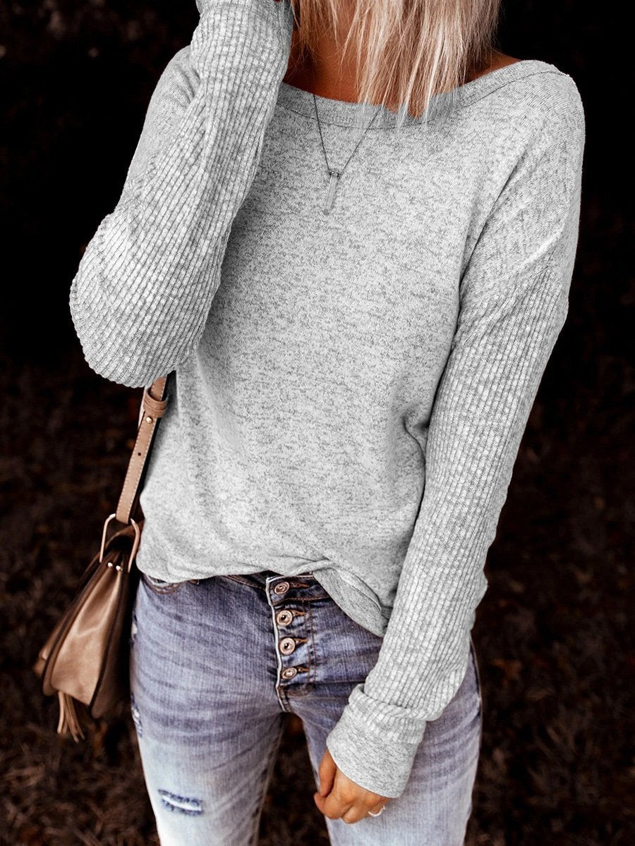 Women's T-Shirts Open Back Knotted Long Sleeve Slim Knit T-Shirt - LuckyFash™