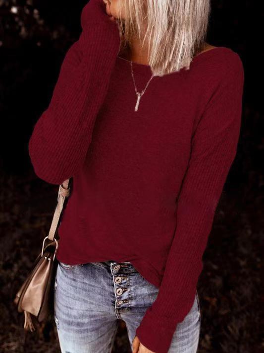 Women's T-Shirts Open Back Knotted Long Sleeve Slim Knit T-Shirt - LuckyFash™