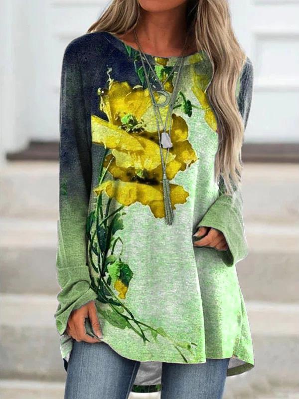 Women's T-Shirts Printed Mid-Length Long Sleeve T-Shirt - LuckyFash™