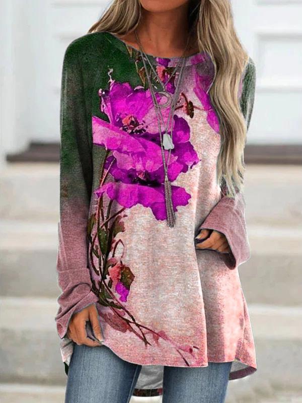 Women's T-Shirts Printed Mid-Length Long Sleeve T-Shirt - LuckyFash™