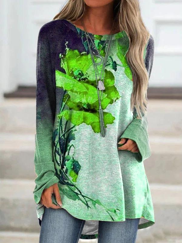Women's T-Shirts Printed Mid-Length Long Sleeve T-Shirt - LuckyFash™