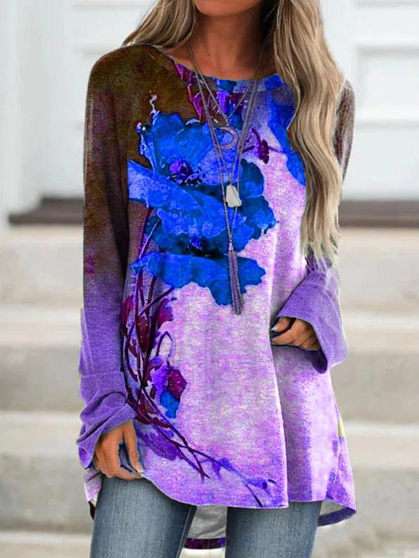 Women's T-Shirts Printed Mid-Length Long Sleeve T-Shirt - LuckyFash™