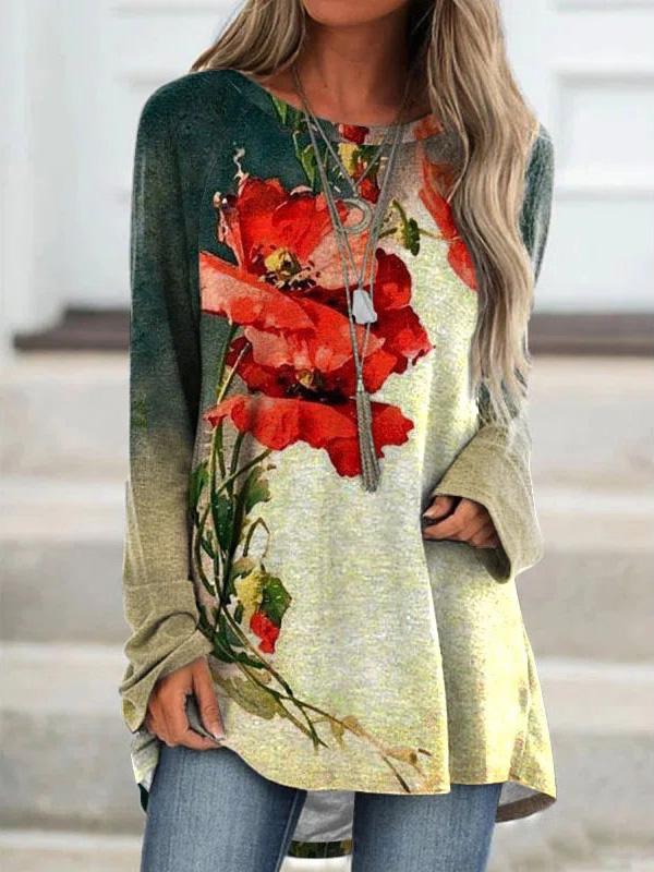 Women's T-Shirts Printed Mid-Length Long Sleeve T-Shirt - LuckyFash™