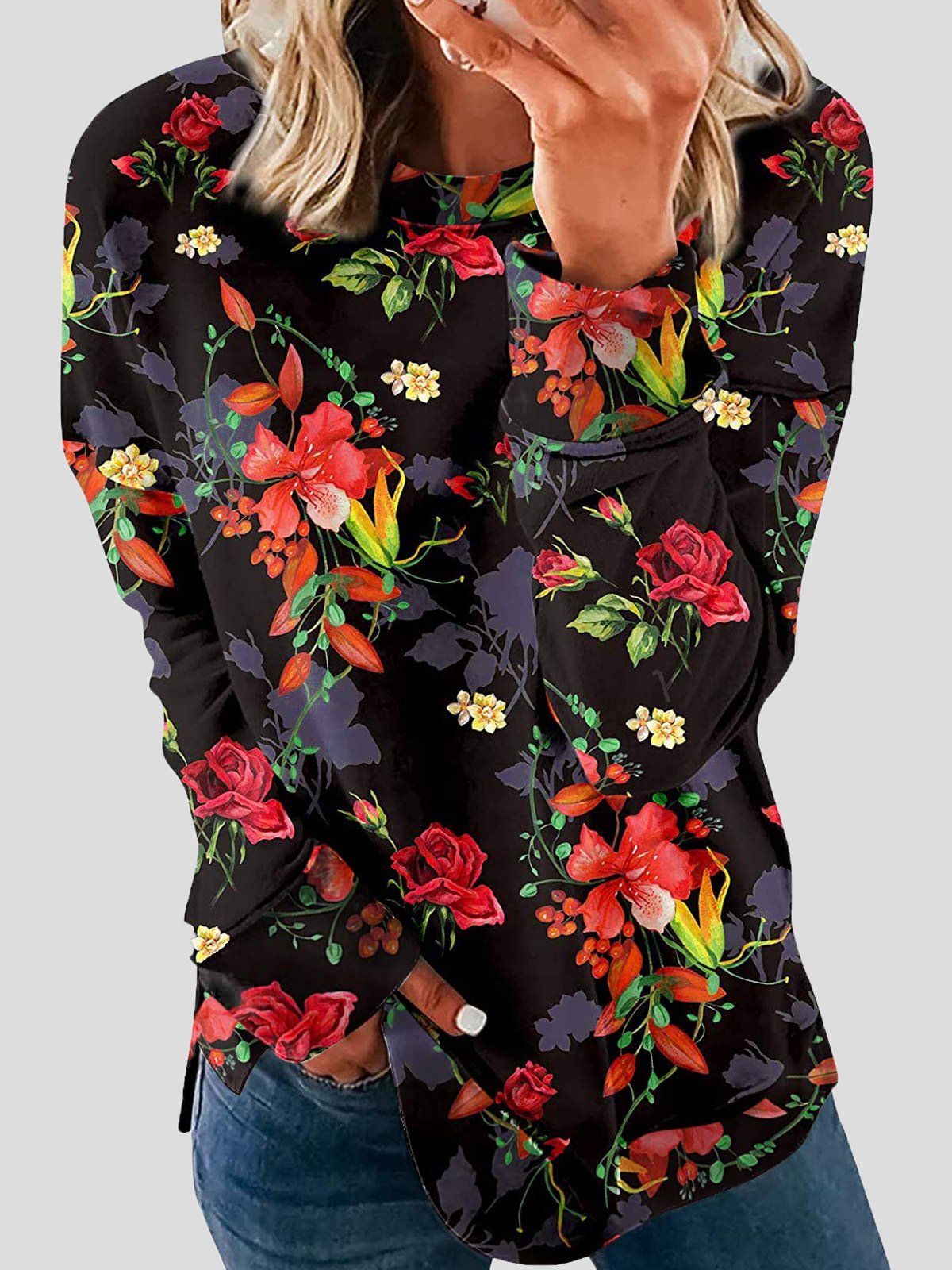 Women's T-Shirts Printed Round Neck Loose Long Sleeve T-Shirts - LuckyFash™