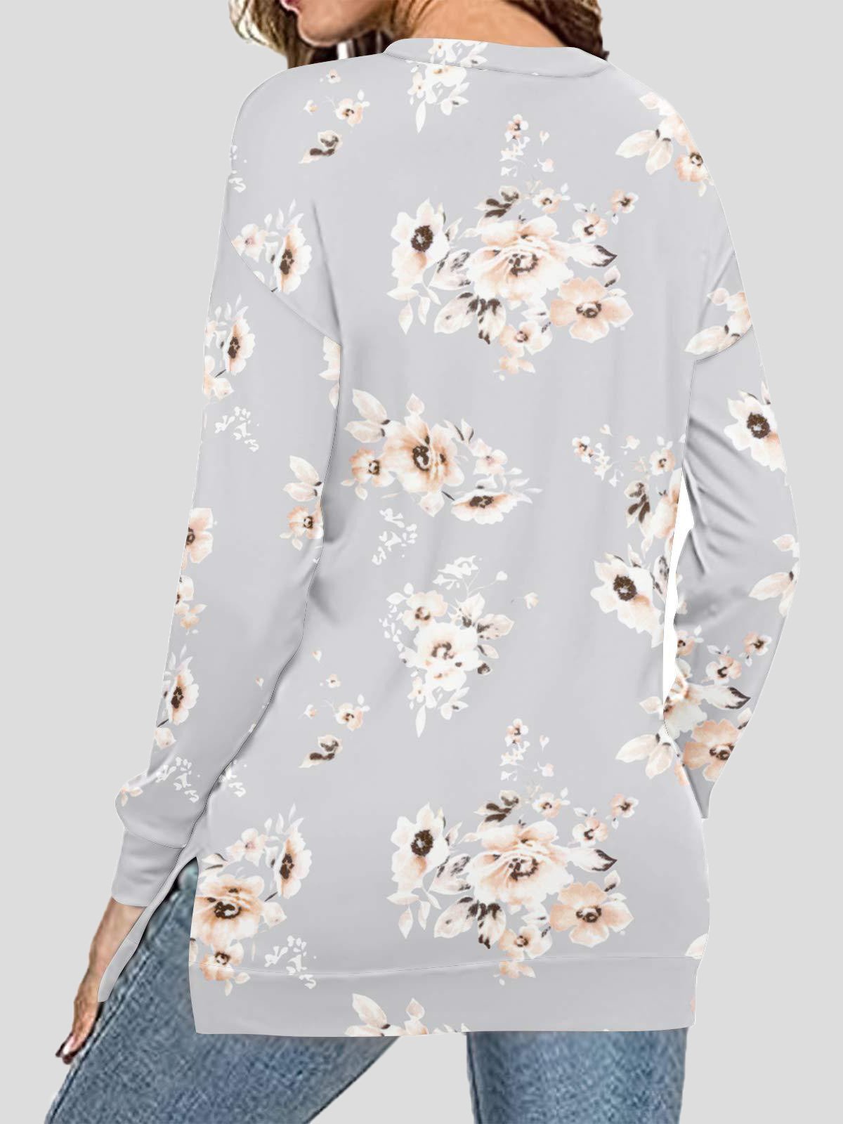 Women's T-Shirts Printed Round Neck Loose Long Sleeve T-Shirts - LuckyFash™