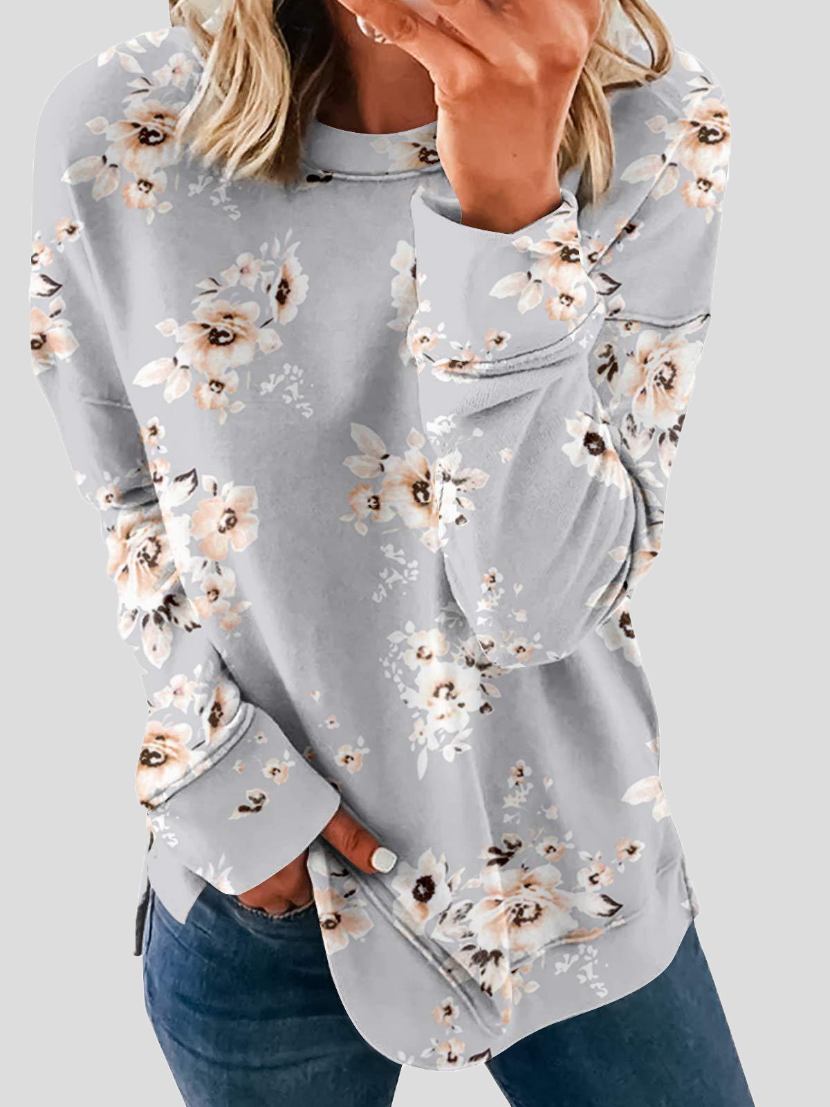 Women's T-Shirts Printed Round Neck Loose Long Sleeve T-Shirts - LuckyFash™