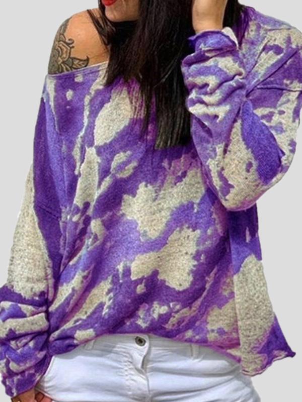 Women's T-Shirts Round Neck Loose Tie-Dye Long Sleeve T-Shirts - LuckyFash™