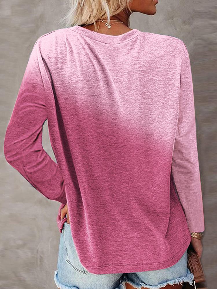 Women's T-Shirts Round Neck Tie-Dye Pocket Long Sleeve T-Shirt - LuckyFash™