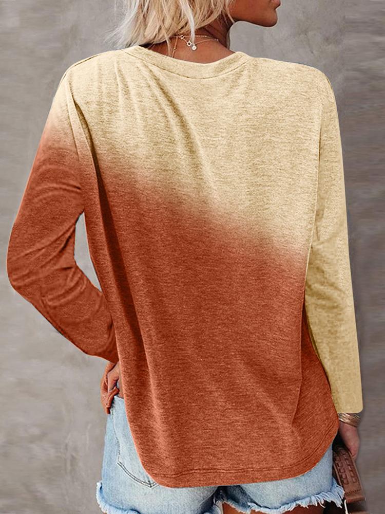 Women's T-Shirts Round Neck Tie-Dye Pocket Long Sleeve T-Shirt - LuckyFash™