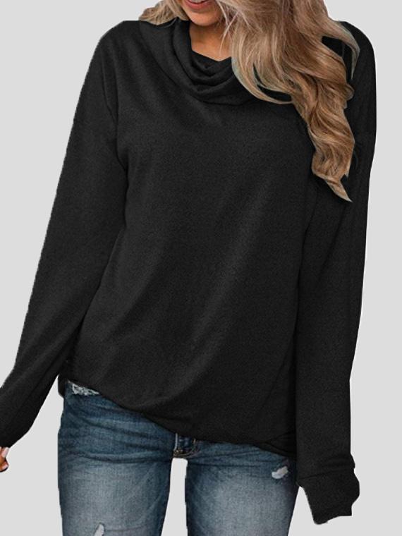 Women's T-Shirts Solid Pullover Pile Collar Long Sleeve T-Shirt - LuckyFash™