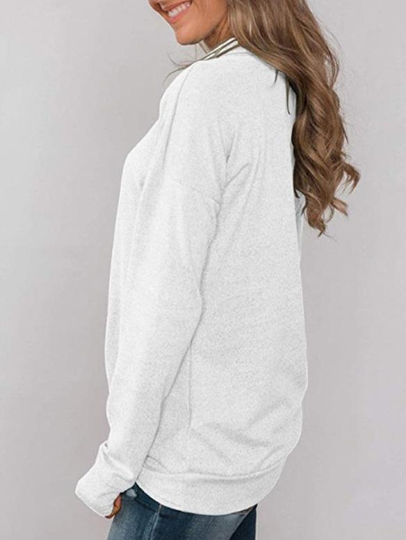 Women's T-Shirts Solid Pullover Pile Collar Long Sleeve T-Shirt - LuckyFash™