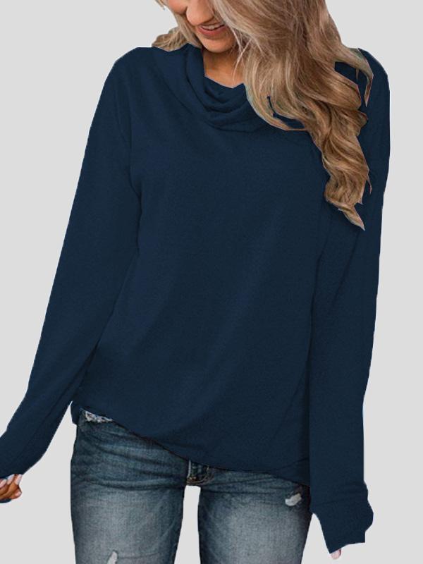 Women's T-Shirts Solid Pullover Pile Collar Long Sleeve T-Shirt - LuckyFash™
