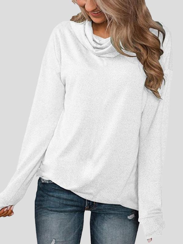 Women's T-Shirts Solid Pullover Pile Collar Long Sleeve T-Shirt - LuckyFash™