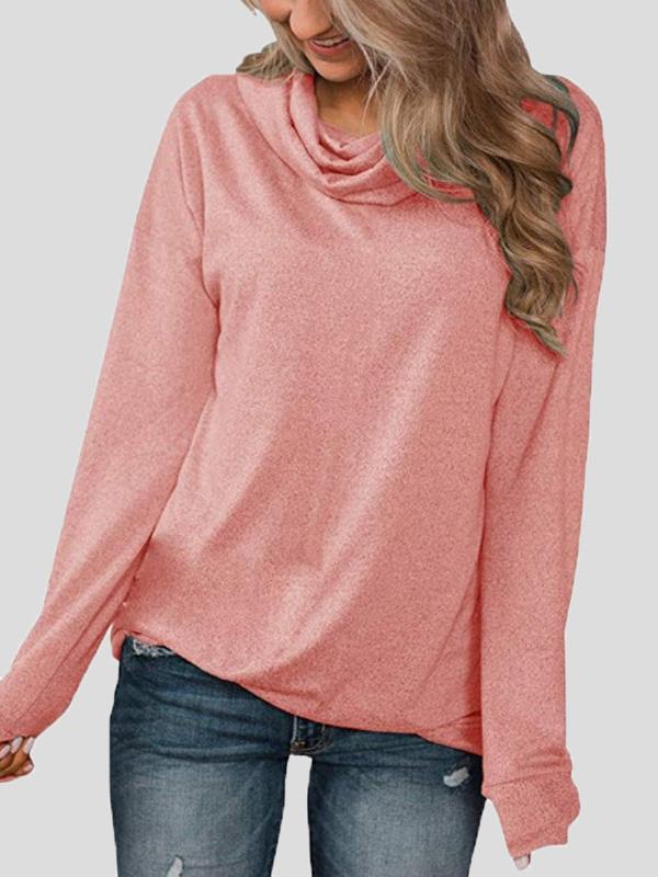 Women's T-Shirts Solid Pullover Pile Collar Long Sleeve T-Shirt - LuckyFash™