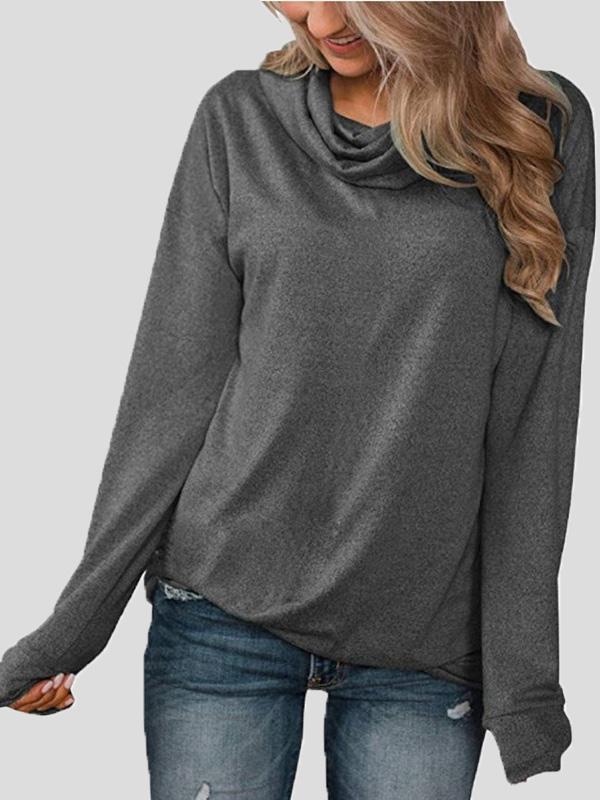 Women's T-Shirts Solid Pullover Pile Collar Long Sleeve T-Shirt - LuckyFash™