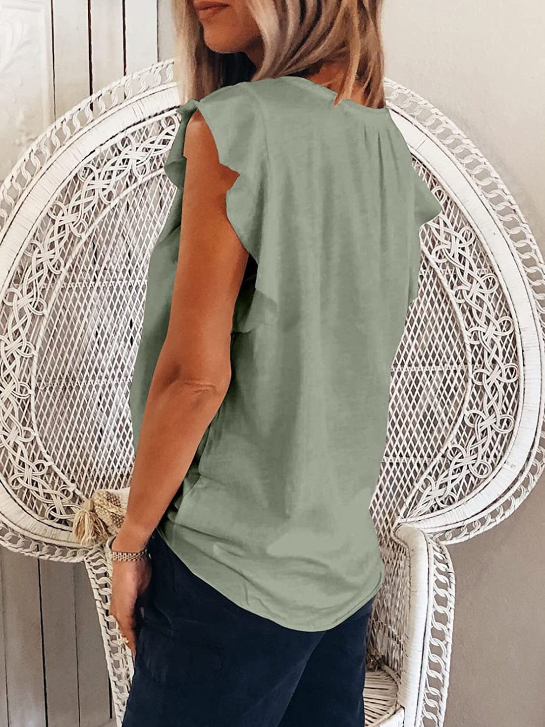 Women's T-Shirts Solid V-Neck Ruffle Short Sleeve T-Shirt - LuckyFash™