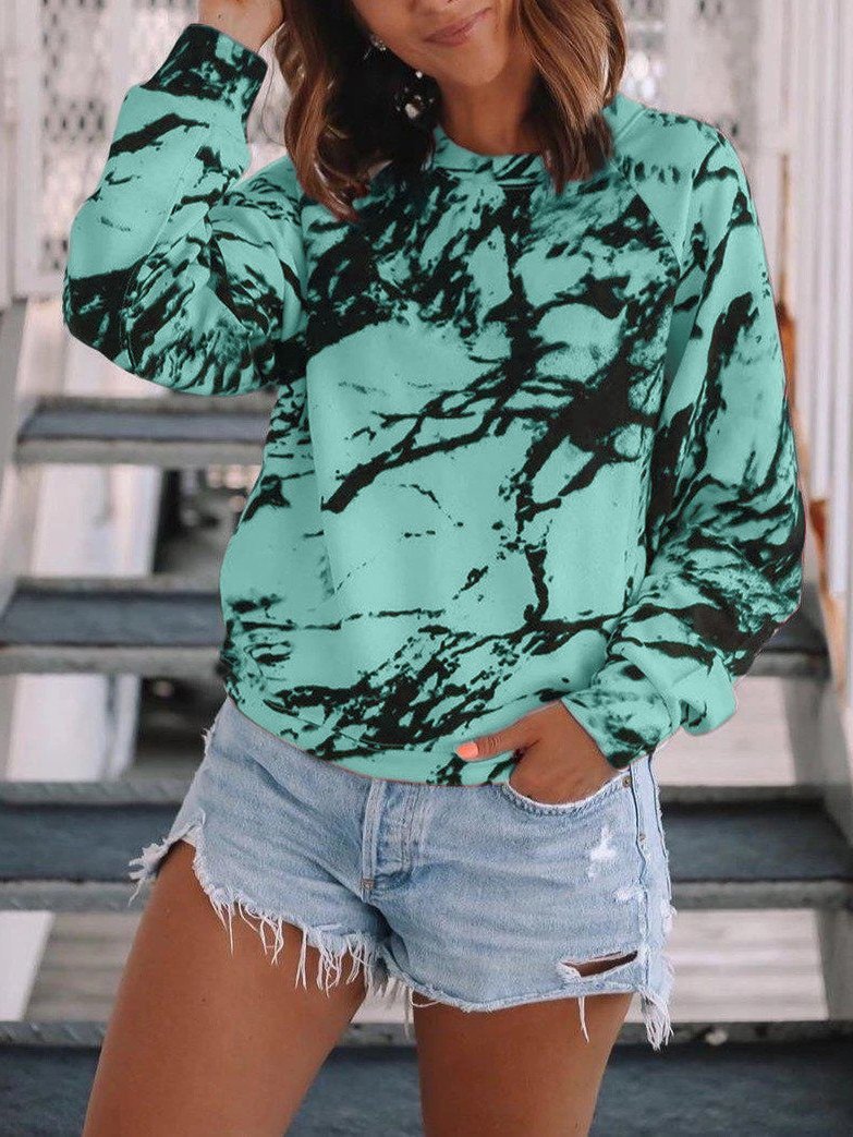 Women's T-Shirts Tie-Dye Print Round Neck Long Sleeve T-Shirt - LuckyFash™