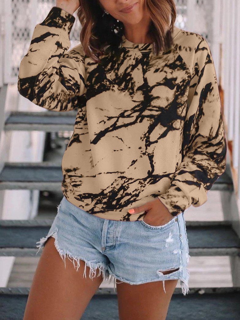 Women's T-Shirts Tie-Dye Print Round Neck Long Sleeve T-Shirt - LuckyFash™