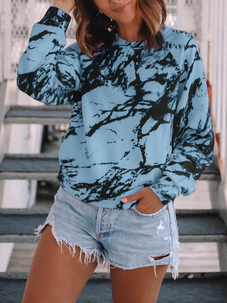 Women's T-Shirts Tie-Dye Print Round Neck Long Sleeve T-Shirt - LuckyFash™