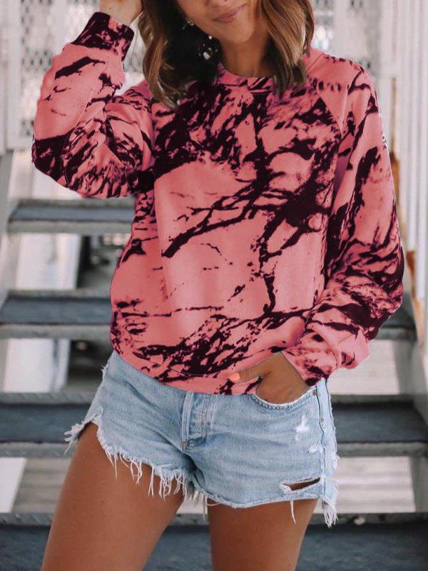 Women's T-Shirts Tie-Dye Print Round Neck Long Sleeve T-Shirt - LuckyFash™